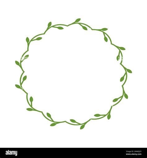 Simple Round Wreath With Contour Branches Border Of Green Leaves