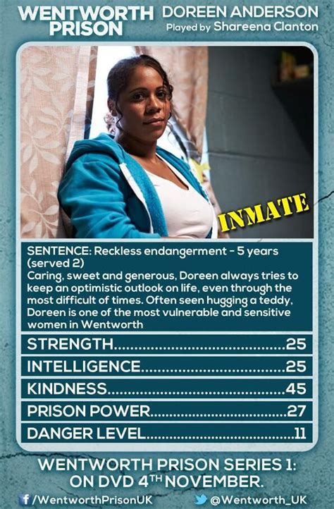 In 2013, she worked in 'wentworth,' a television drama series broadcast on soho on 1st may 2013 in a role of doreen anderson. 100 best wentworth tv series images on Pinterest