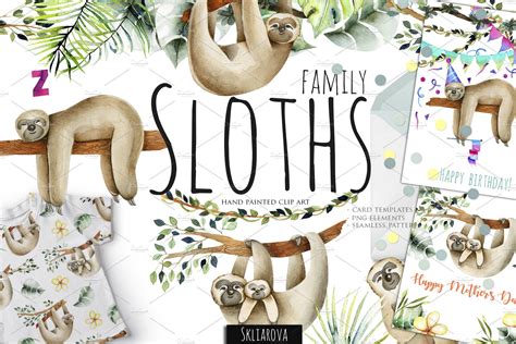 tanzaˈni.a), officially the united republic of tanzania (swahili: Sloth family. Watercolor clipart. | Custom-Designed ...