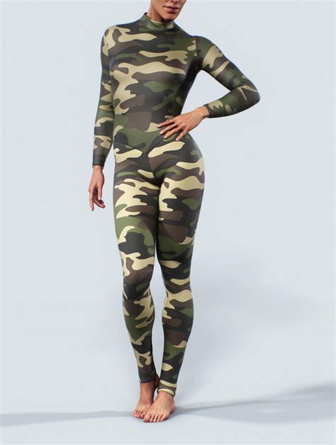 Camo Full Bodysuit Long Sleeves Military Unitard Sports Etsy