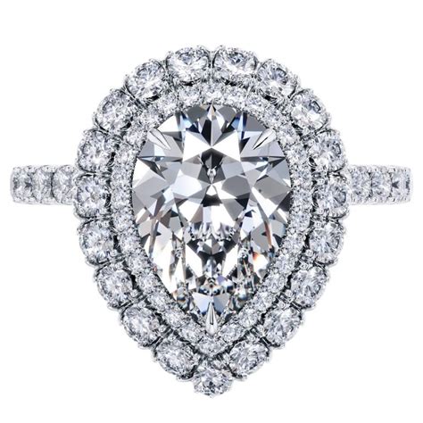 Bespoke Gia 2 Carat Pear Shape F Color Halo Diamond Engagement Ring