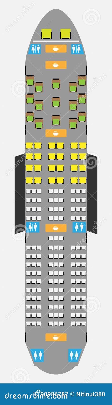 Wide Body Aircraft Seat Map With Restroom And Galley Stock Illustration