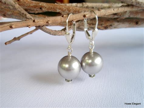 Swarovski Large Grey Pearls And Crystals Sterling Silver Dangle Earring