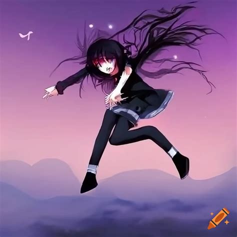 Anime Girl Jumping In Scene Style