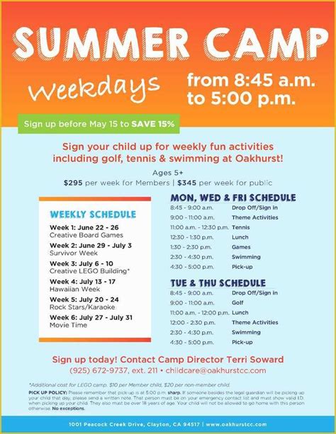Free Summer Camp Schedule Template Of Summer Camp Schedule Template