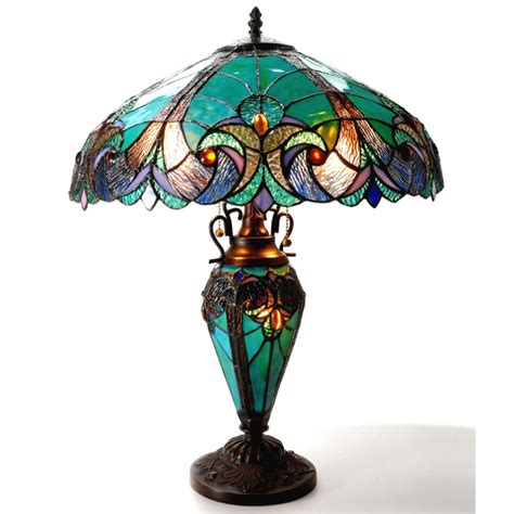 liaison tiffany style 3 light victorian double lit table lamp 18 shade ebay