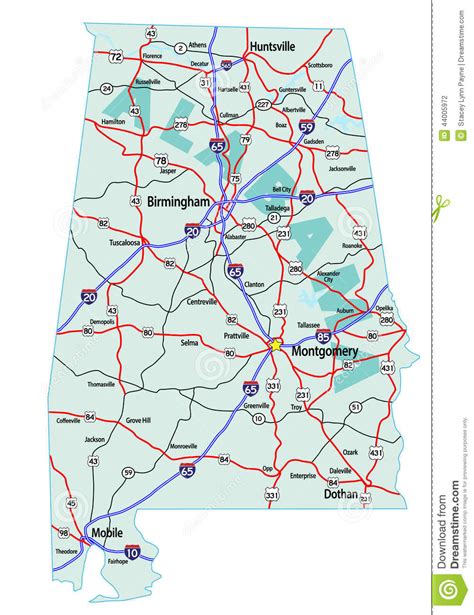 Alabama Interstate Highway Map Stock Illustration Image