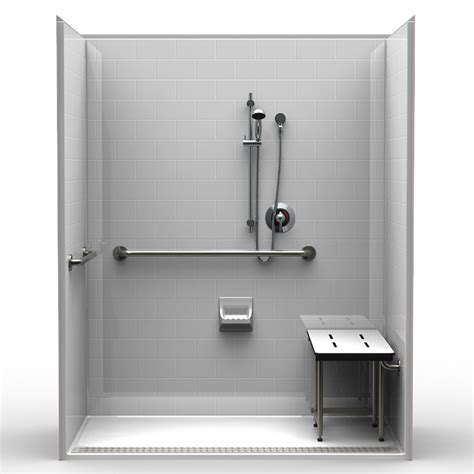 Ada Roll In Shower 1pc 63x37 Subway Tile Look Wfront Trench Drain