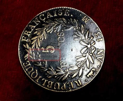 Rare French Silver Coin Napoleon Bonaparte 5 Francs Ecu An 13 M