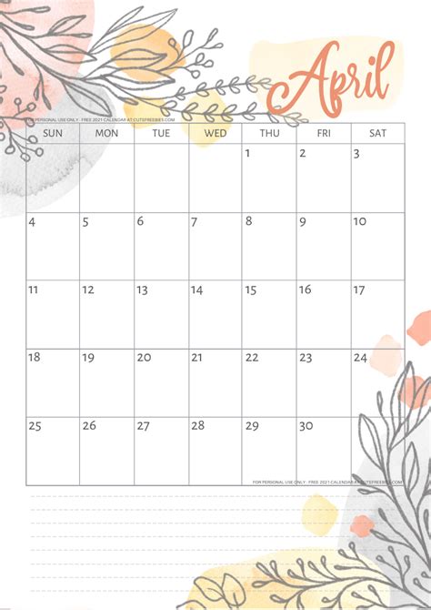 April 2021 Calendar Pretty Printable Template Cute Freebies For You