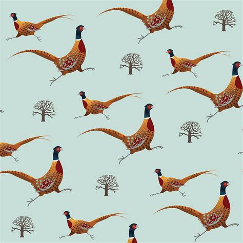 Dashing Pheasants Surface Pattern Design By Rachel Hudson Illustration