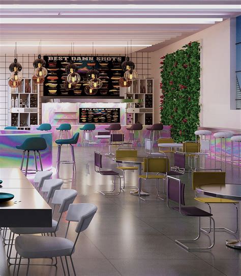 Futuristic Cafe On Behance Cyber Cafe Interior 90s Interior Cafe