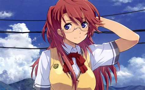 Anime Anime Girls Glasses Meganekko Redhead Purple