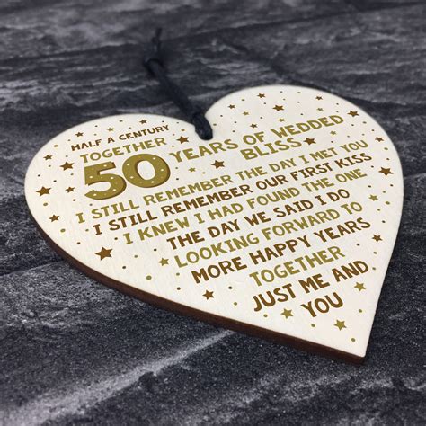 50th Wedding Anniversary Card Wood Heart T For Husband Or Wife Thank