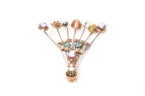 Victorian Stick Pin Collection Custom Made Gold And Semi Precious Stone Brooch At 1stdibs