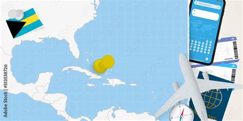 Travel To The Bahamas Concept Map With Pin On Map Of The Bahamas