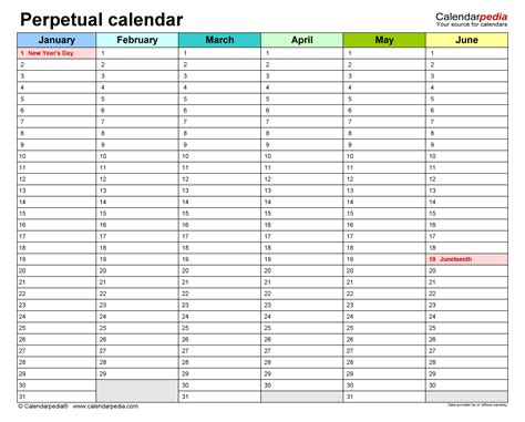 Perpetual Calendars Free Printable Pdf Templates