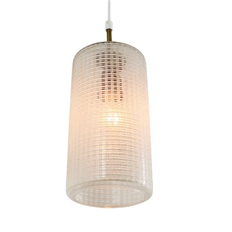 Cylindrical Glass Pendant Light With Brass Details 1960s 1481