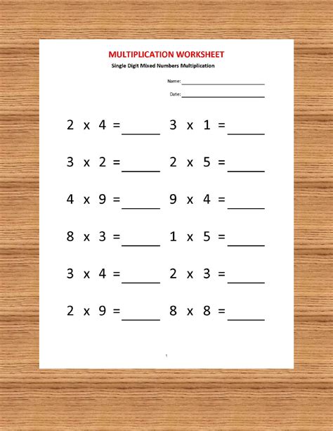 Free Blank Multiplication Worksheets For Grade 1 Template Free 1