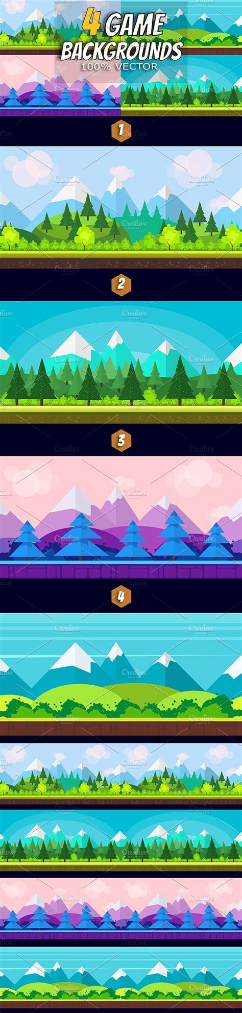 Flat Game Constructor 6 Backgrounds Illustrator Graphics ~ Creative