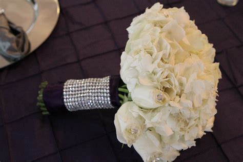 Wedding All White Bouquet With Diamond Wrap With White Hydrangeas