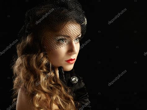 Retro Portrait Of Beautiful Woman Vintage Style Stock Photo By