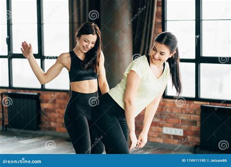 Cheerful Friends Sporty Women Having Fun In Gym Stock Photo Image Of