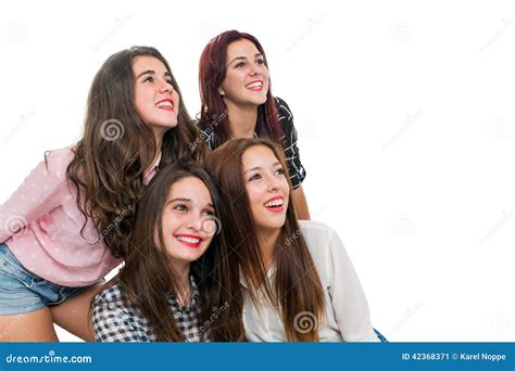 Foursome Teen Girls Looking Aside Stock Image Image Of Happy Isolated 42368371