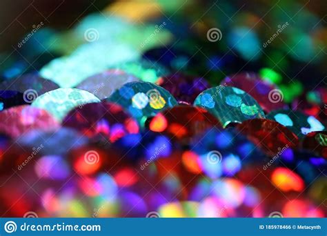 Vibrant Colorful Rainbow Sequins Close Up Horizontal Background With