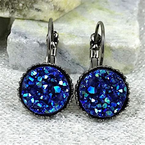 Slate Blue Druzy Earrings From WisteriaSkyBoutique Etsy Com Blue