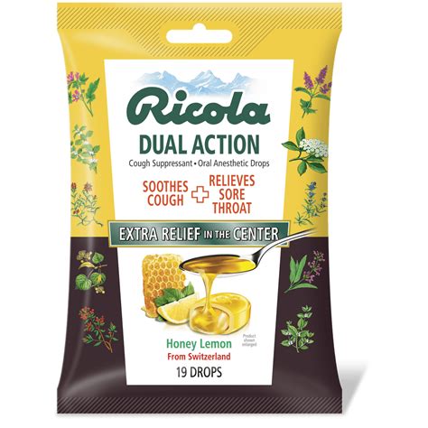 ricola dual action honey lemon sore throat and cough drops 19 ct