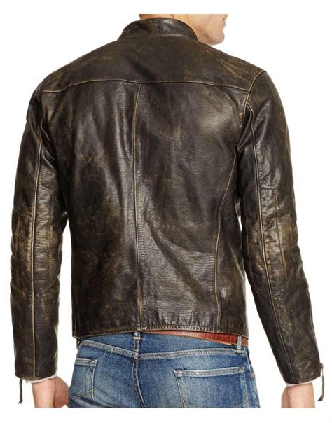 Mens Biker Dark Brown Distressed Leather Jacket Ujackets