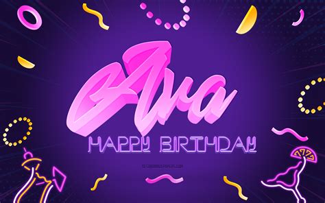 Download Wallpapers Happy Birthday Ava 4k Purple Party Background