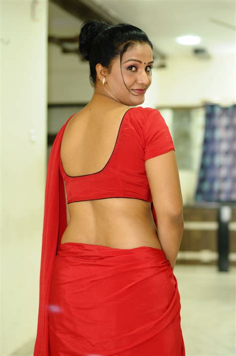 Telugu Actress Apoorva Aunty Hot In Red Saree Exposing Navel Indian
