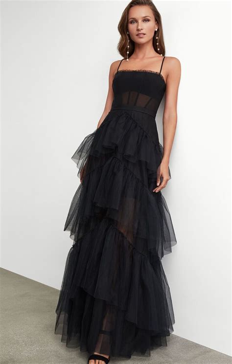 Oly Tiered Ruffle Tulle Gown Black Bcbg Com Dresses Ball Dresses