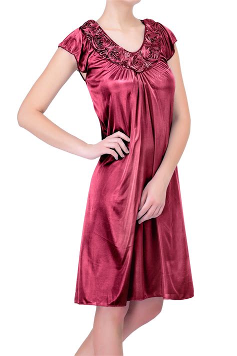 Ezi Womens Satin Silk Roses Nightgown By Ezi