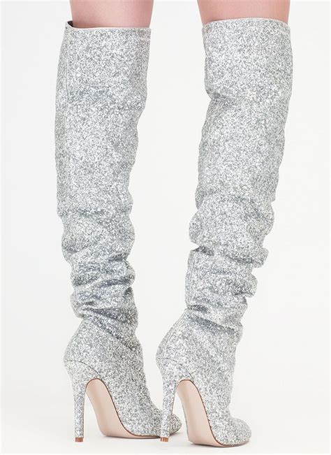 so much sparkle glitter thigh high boots silver with images silver boots glitter boots