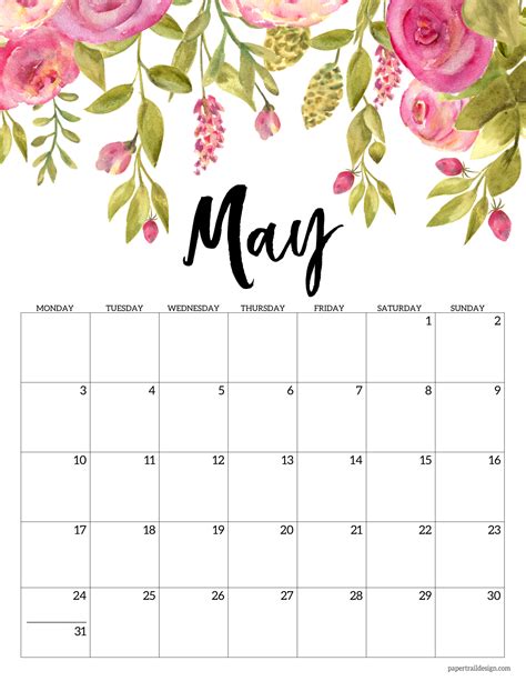 Free Printable 2021 Floral Calendar Monday Start Paper Trail Design