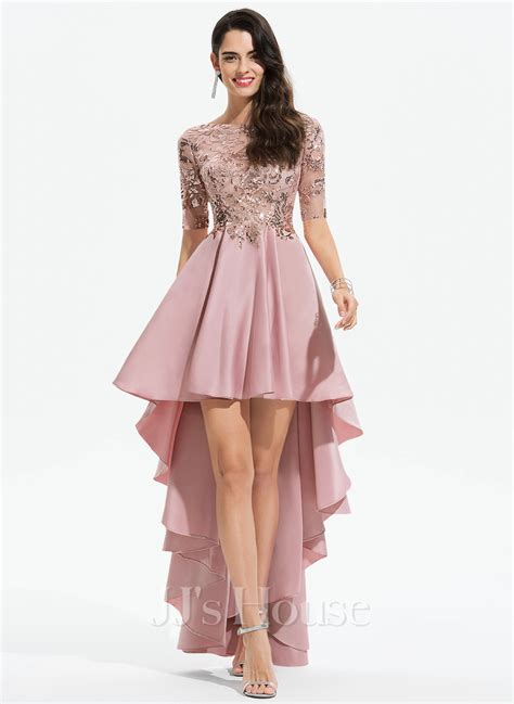 a line scoop asymmetrical satin prom dresses with sequins 018175931 jj s house
