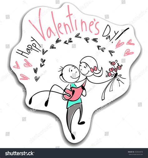 Couple Together Sketch Style Happy Valentines Stock Vector 359044976