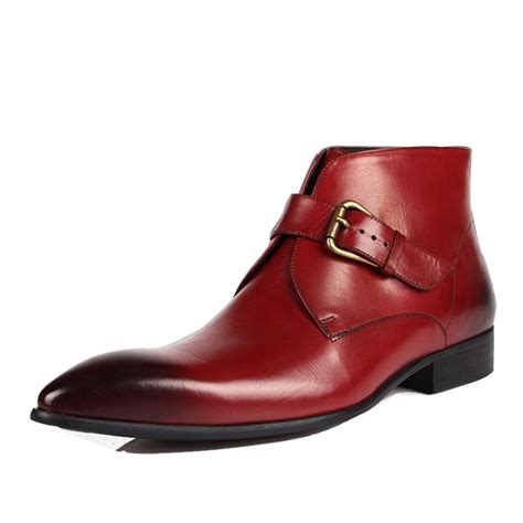 Mens Red Italian Leather Boots Cw763337