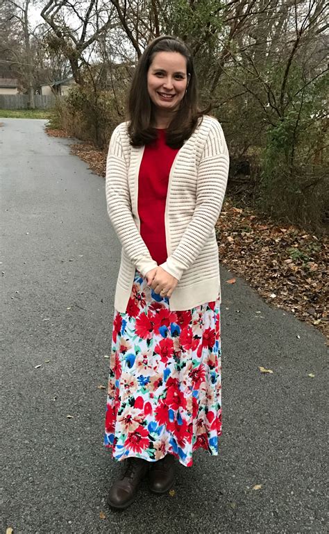 Red Maxi Skirt With Long Cardigan Skirt And Cardigan Outfit Skirt Outfits Modest Modest Skirts