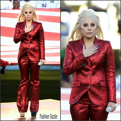 lady gaga in gucci singing the national anthem at super bowl 50
