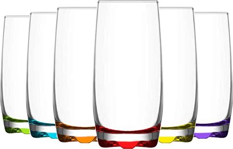 6x Multicolour 390ml Adora Highball Glasses Tall Hi Ball Glass Water Gin Juice Cocktail