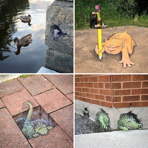 Depth Defying Art 3d Chalk Characters Blend Into City Streets