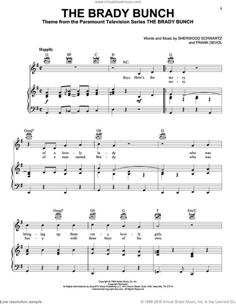 Schwartz The Brady Bunch Sheet Music For Voice Piano Or Guitar
