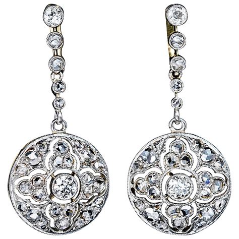 Antique Diamond Platinum Openwork Dangle Earrings At 1stdibs
