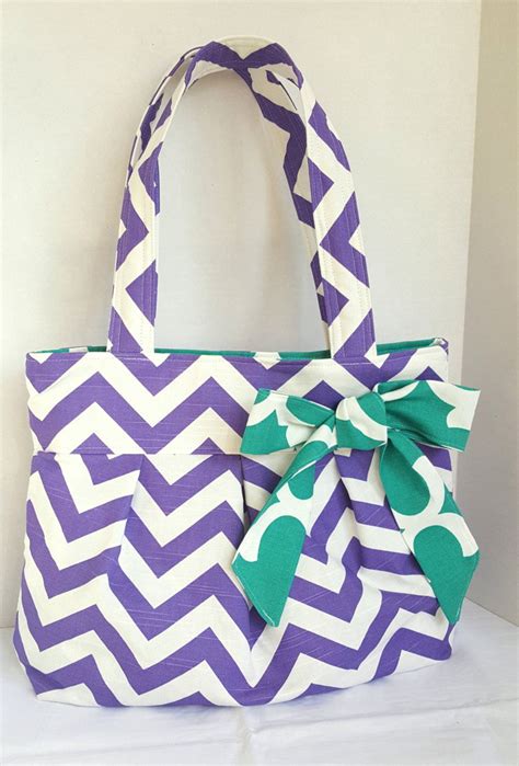 Purple Chevron Diaper Bag Purse With Bow Handbag Girl Etsy Chevron