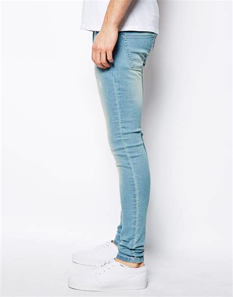 asos extreme super skinny jean in light wash in blue for men lyst