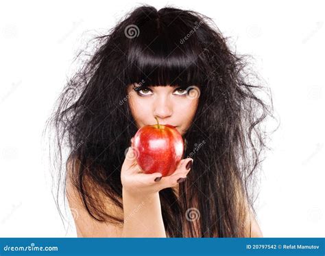 Woman Holding Red Apple Stock Photo Image Of Brunette 20797542
